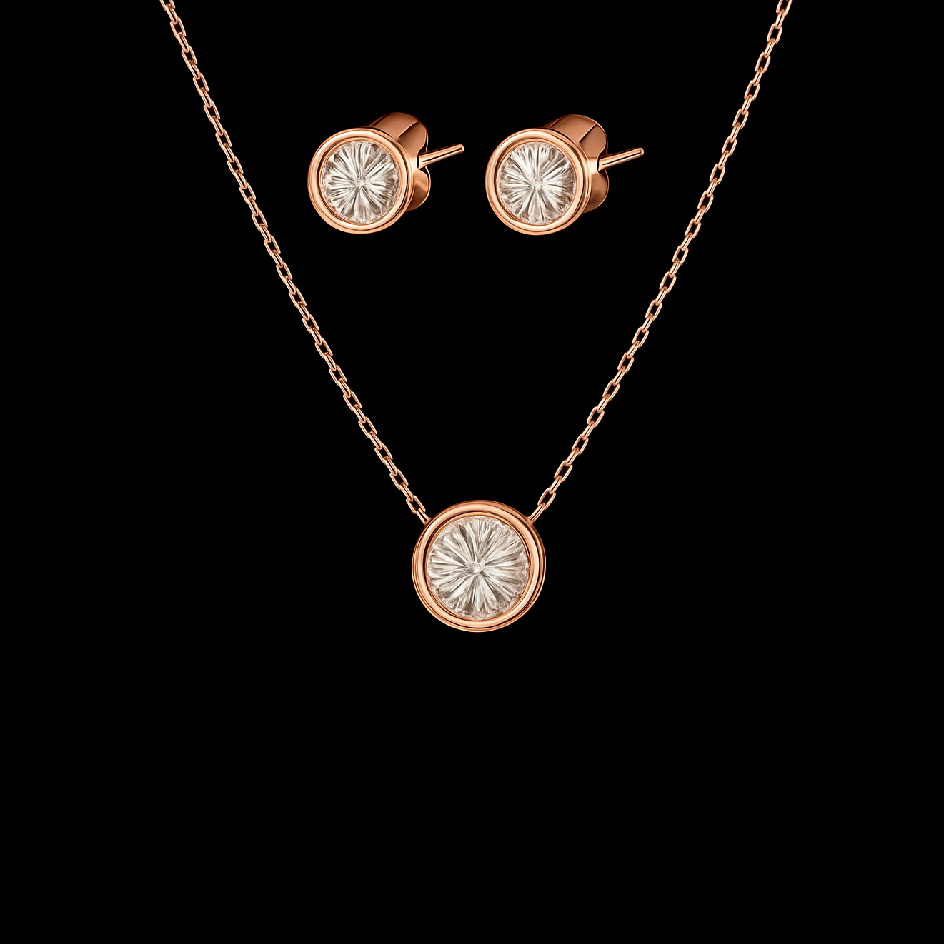 Clear Hessonite Crystal Rose Gold Jewellery Set