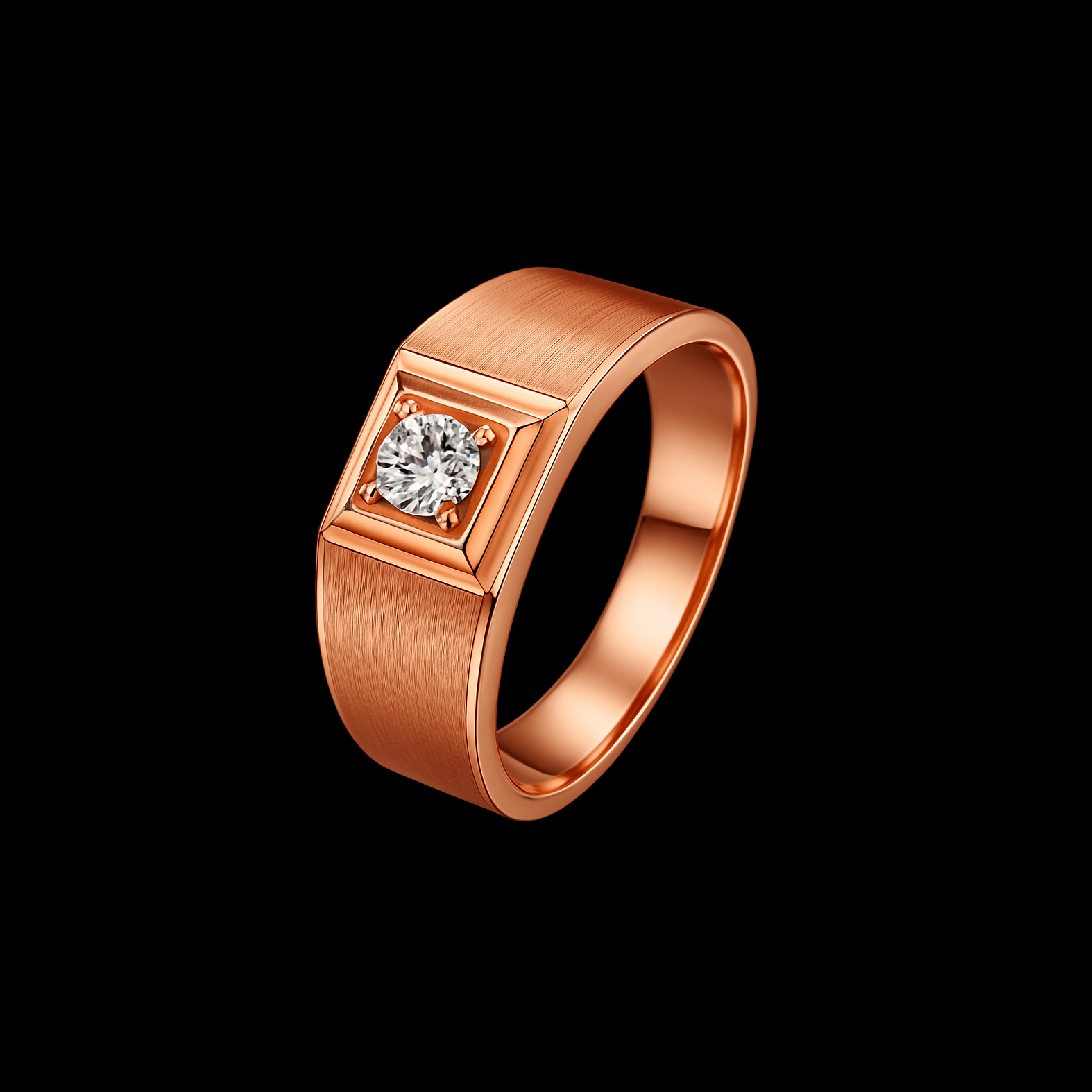 0.8Ct Round Cut D Moissanite Diamond Square Set Rose Gold Vermail Ring