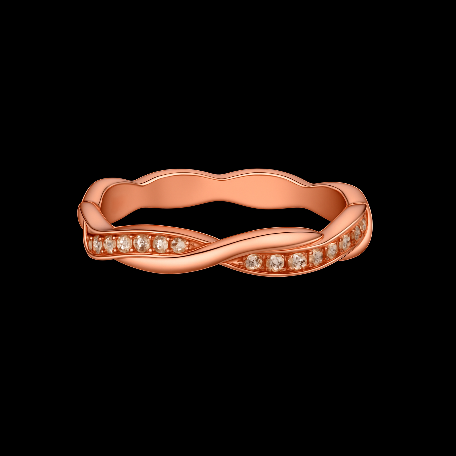 Moissanite Diamond Woven 14K Rose Gold Rhodium Ring