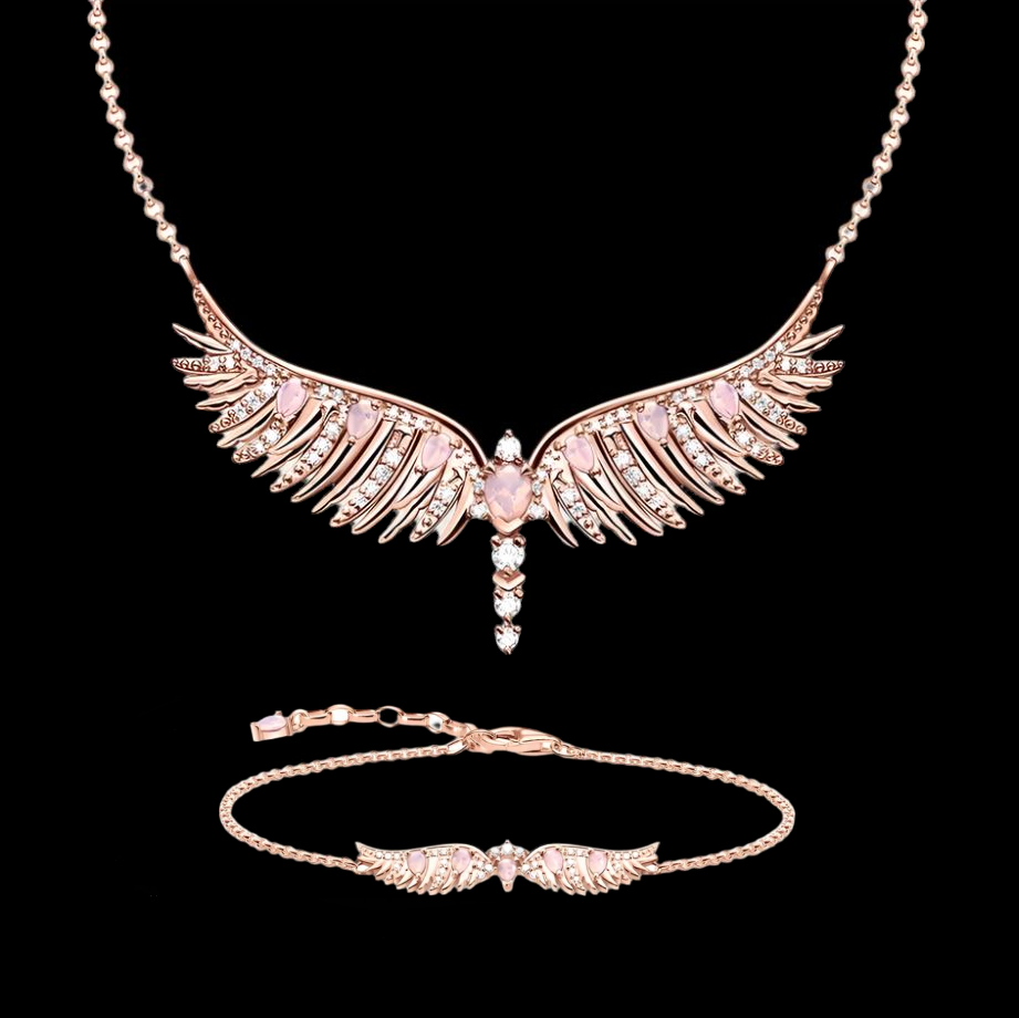 Pink Topaz and  Moissanite Diamond 18k Rose Gold Phoenix Set - Necklace and Bracelet