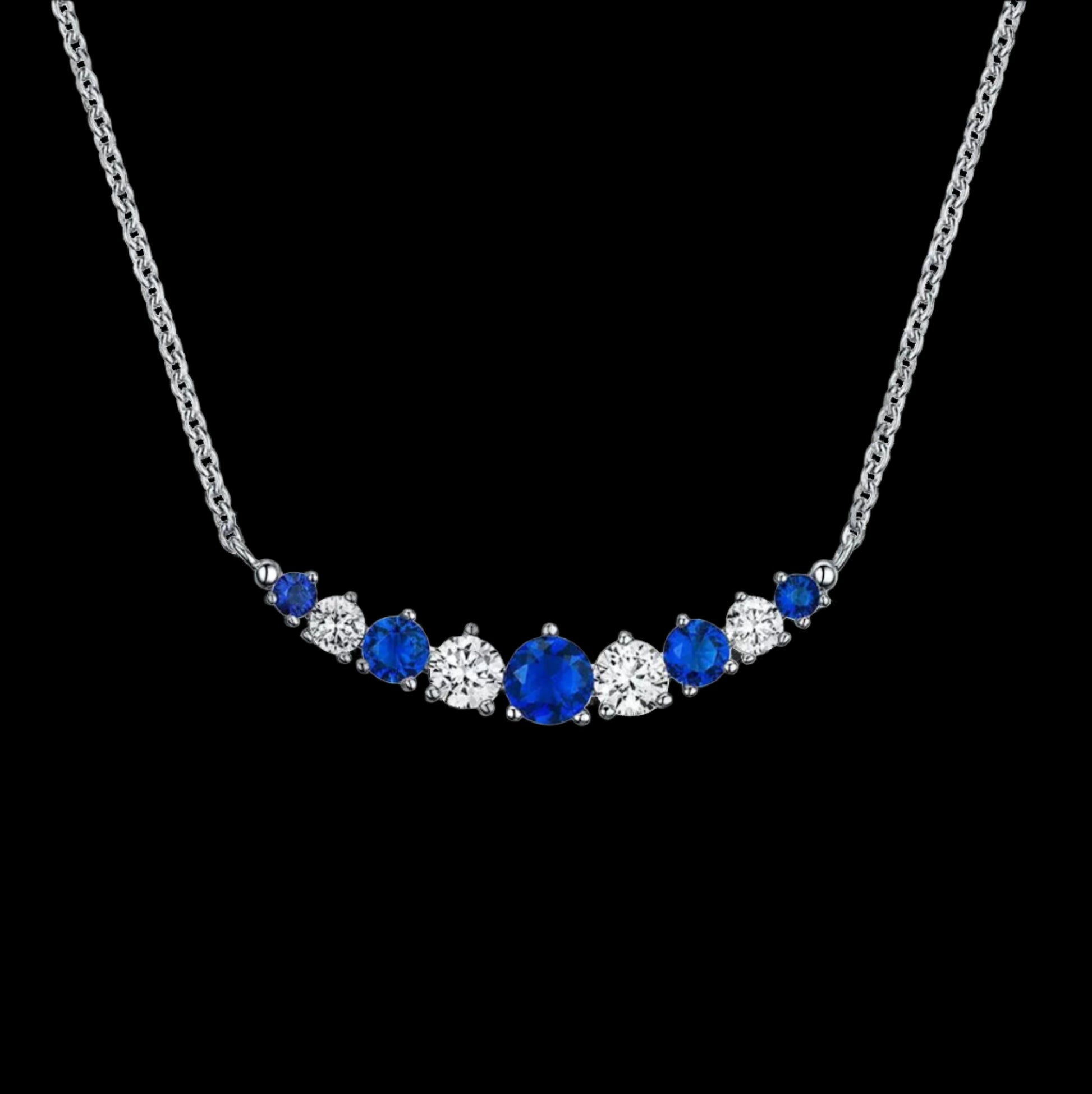 Round Cut Sapphire and Moissanite 9 Stone Sterling Silver necklace