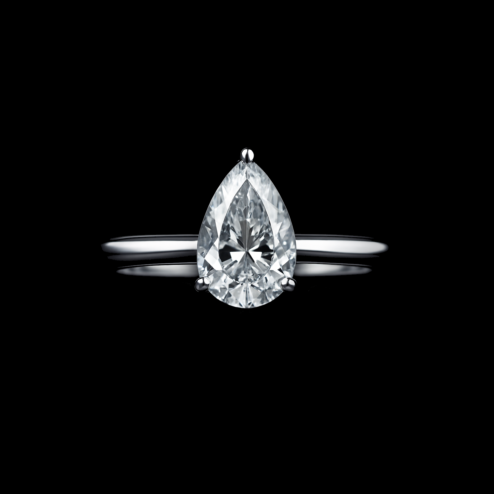 2Ct Pear Cut D Moissanite Diamond Sterling Silver Engagement Ring