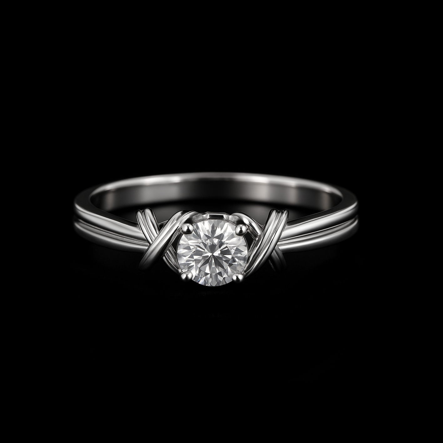 Solitaire Moissanite Sterling Silver Woven Band Engagement Ring