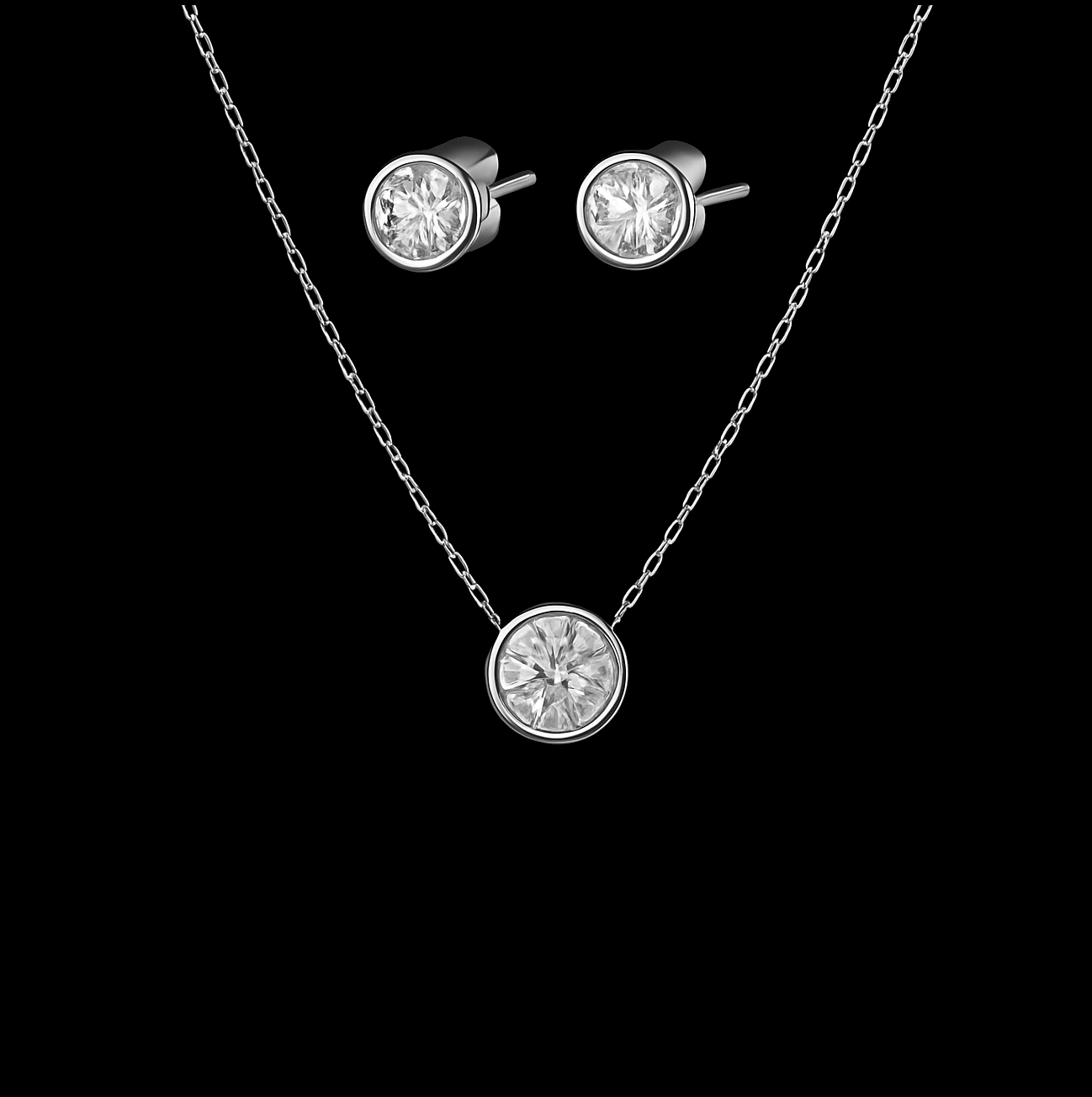 Clear Hessonite Crystal White Gold Jewellery Set