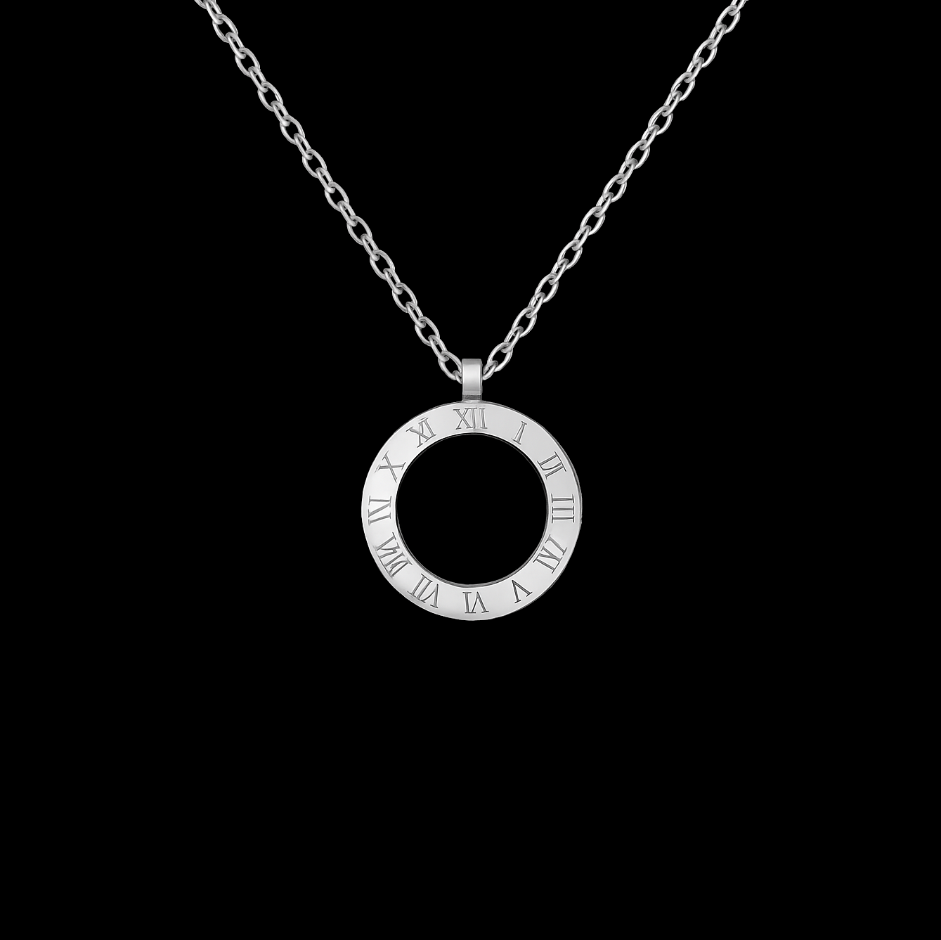 Sterling Silver Roman Numeral Dial and Enamel Pendant Necklace