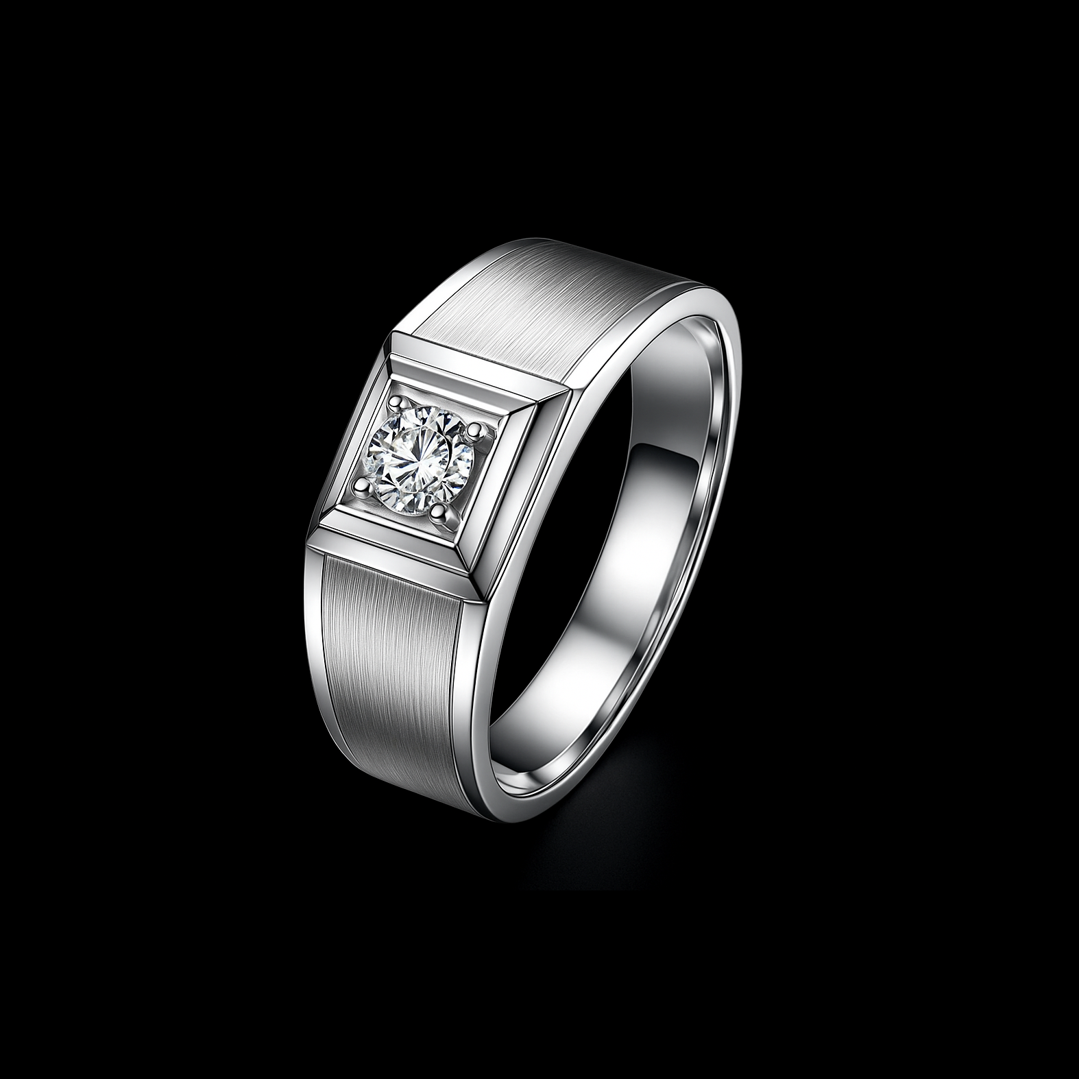 0.8Ct Round Cut D Moissanite Diamond Square Setting Brushed Rhodium Ring