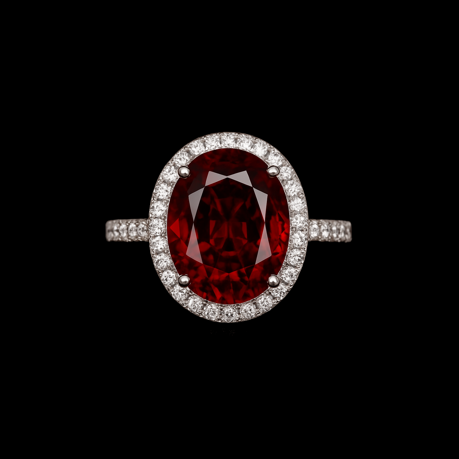 7Ct Oval Cut Ruby with Moissanite Halo and Pave Sterling Silver Cocktail Engagement Ring