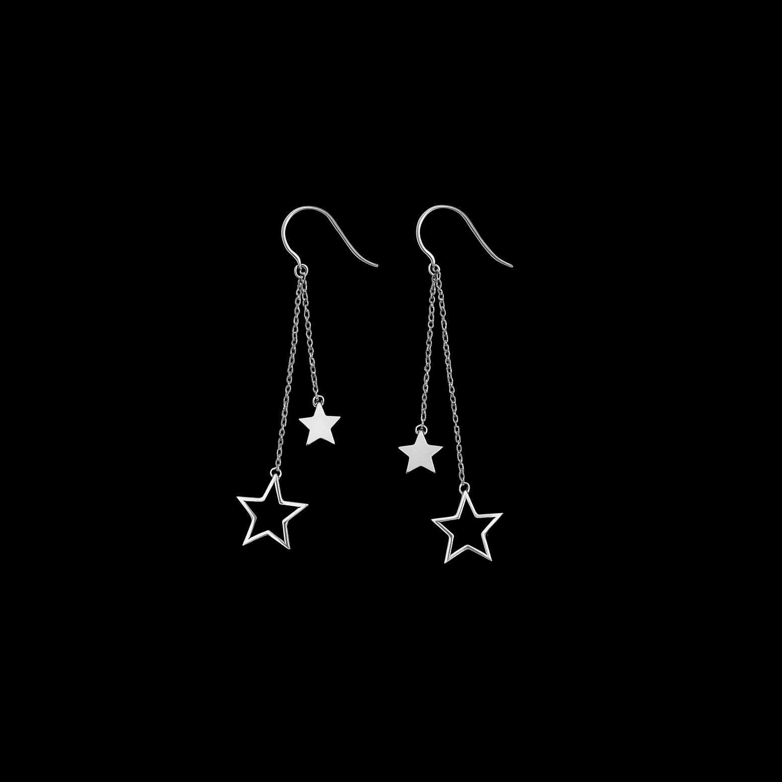 Silver Star Chain Drop Earrings