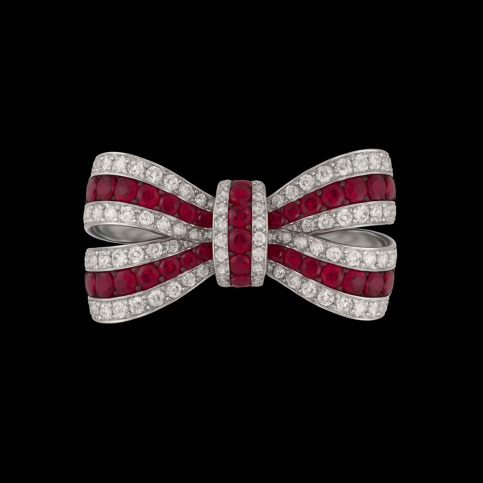 Round Cut  Ruby and Moissanite Pave Bow Sterling Silver Ring