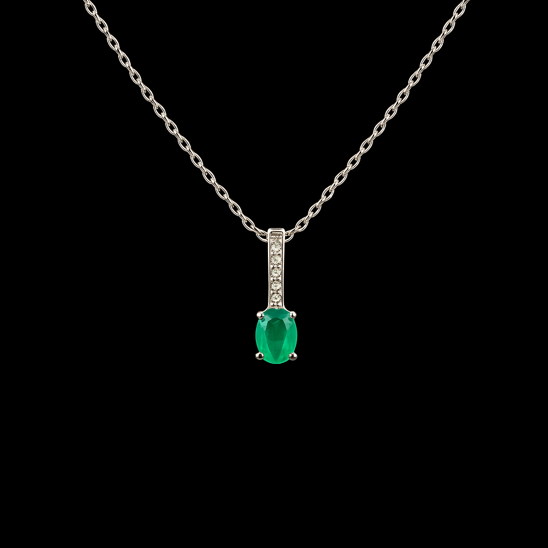0.5ct Delicate Oval Cut Emerald Moissanite Bail Sterling Silver Necklace