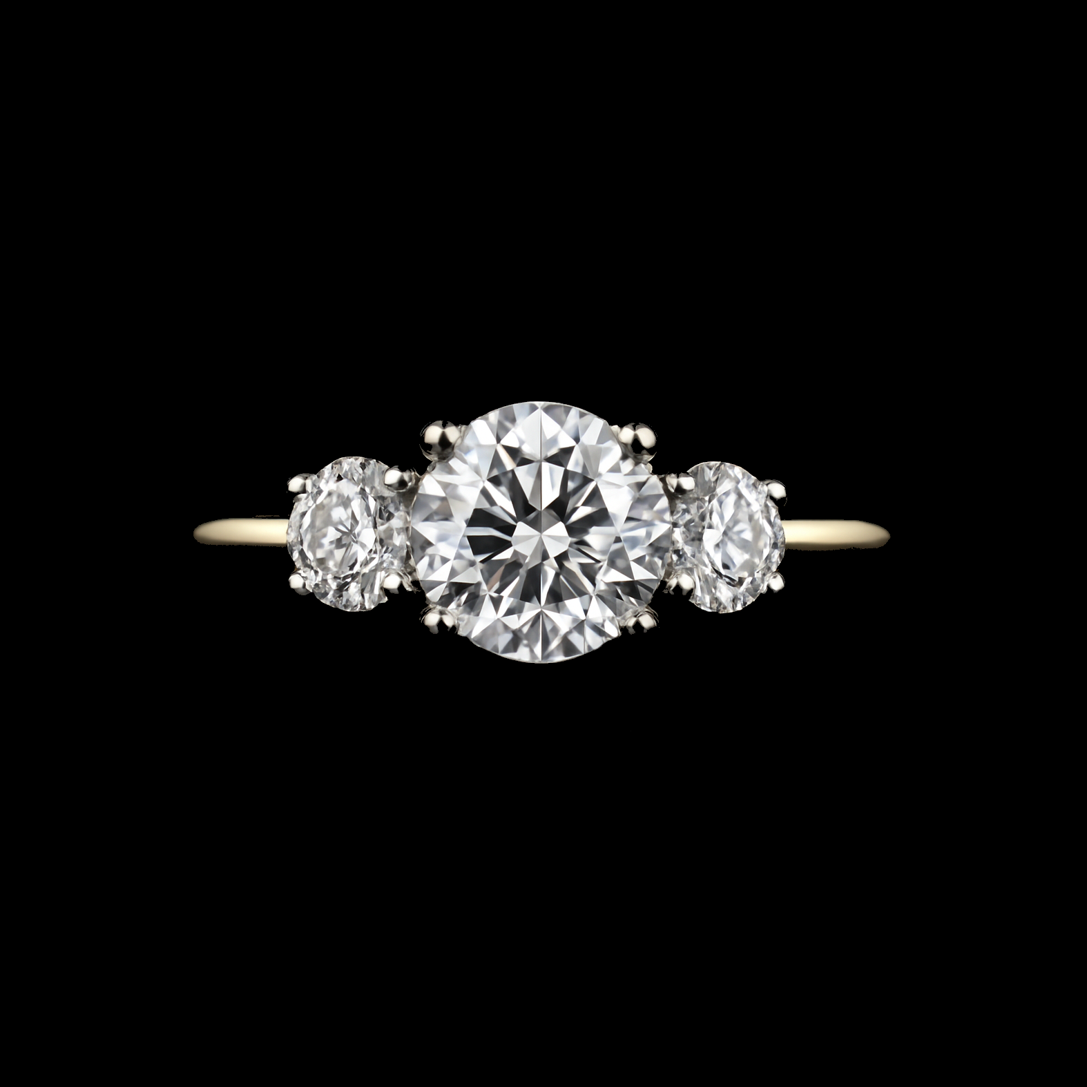 Triple Set Round Cut Moissanite Silver Setting and Gold Band Engagement Ring
