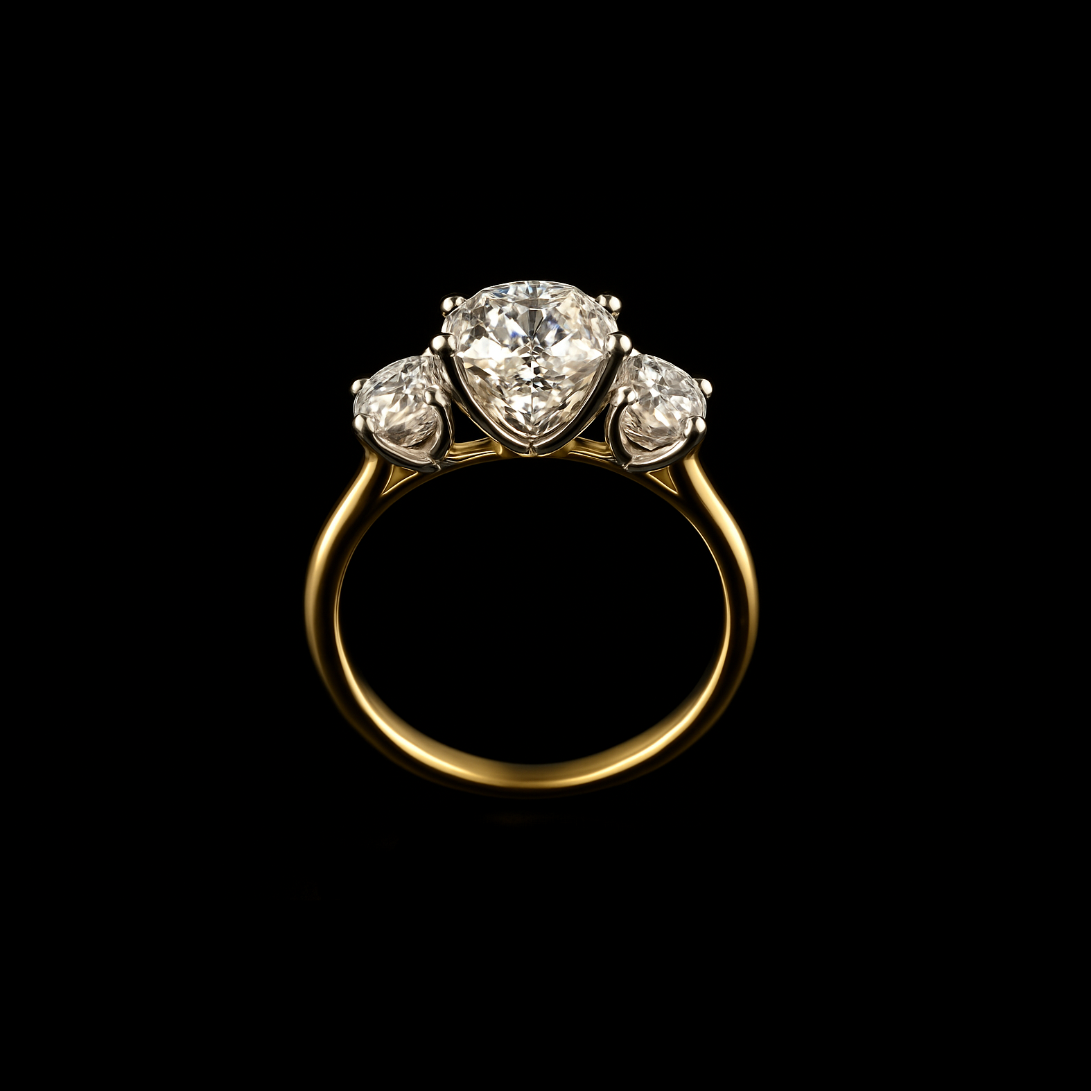 Triple Set Round Cut Moissanite Silver Setting and Gold Band Engagement Ring