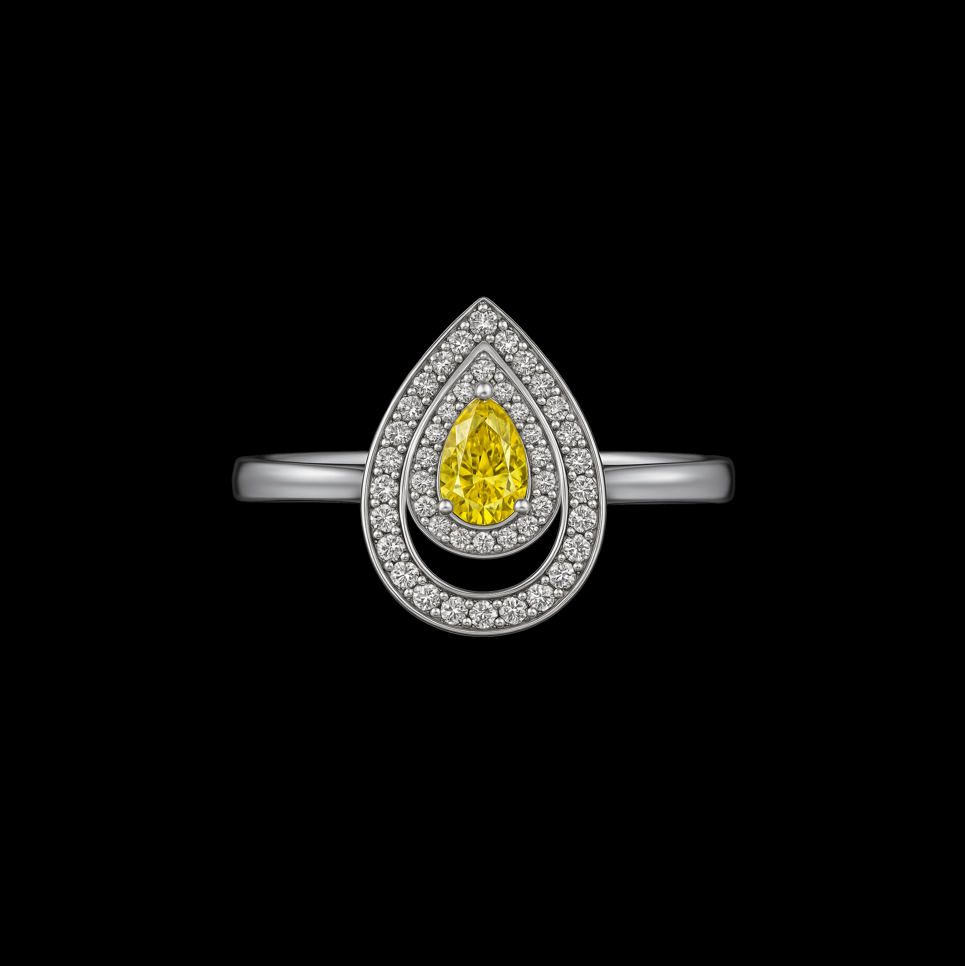 Pear Cut Citrine Double Moissanite Halo Sterling Silver Ring