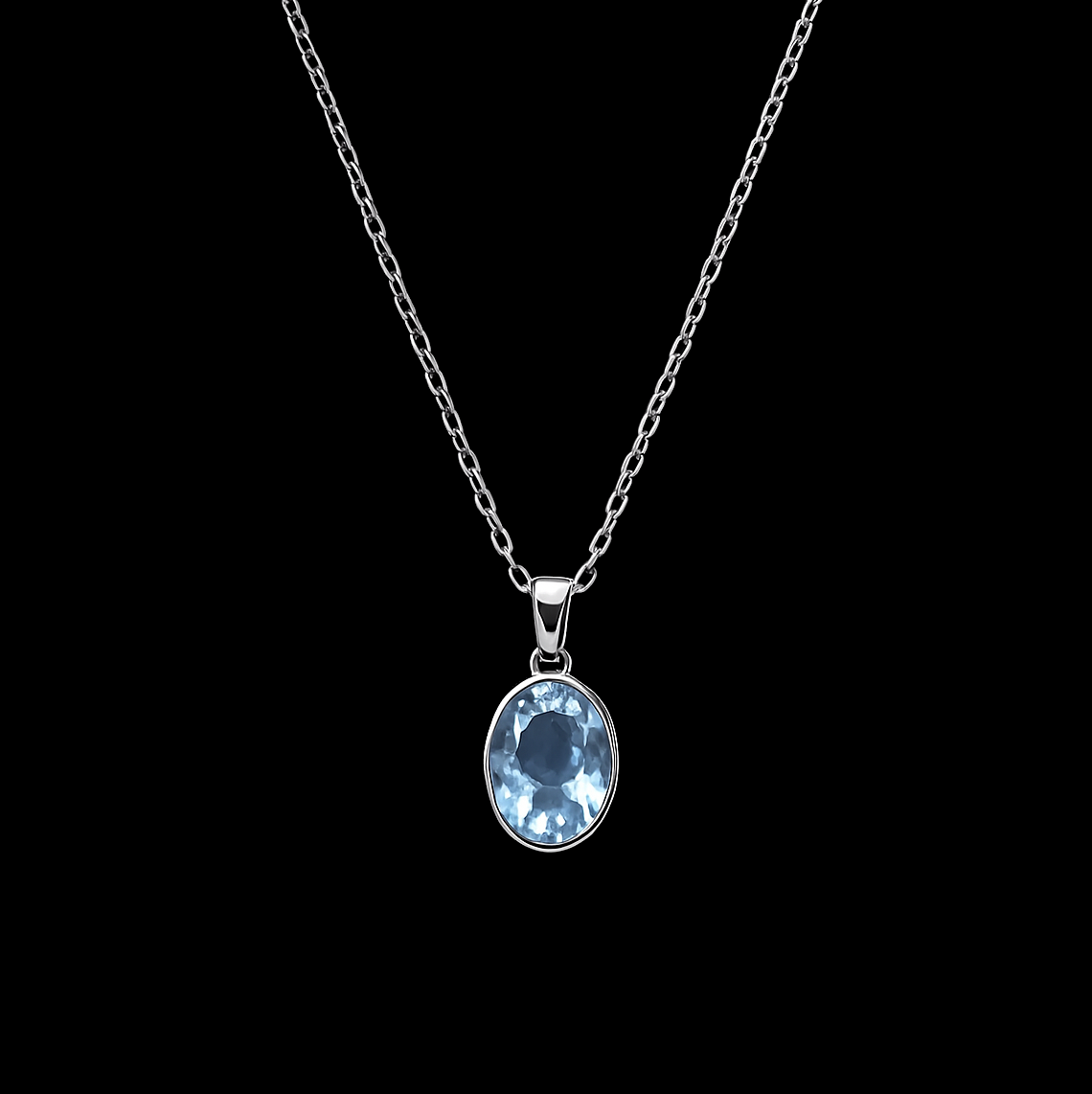 Oval Cut Blue Topaz Sterling Silver Elegant Pendant Necklace
