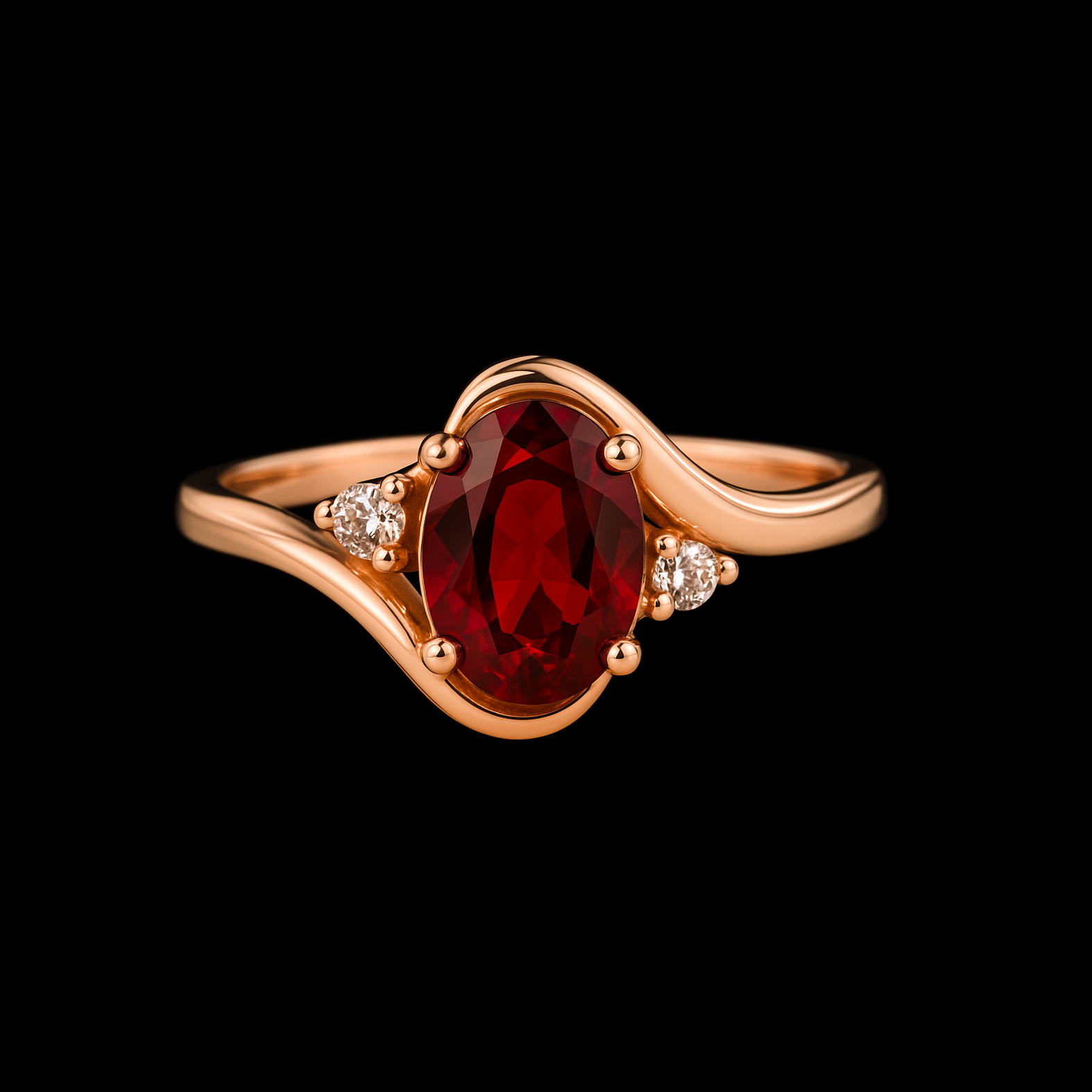 Oval Cut Ruby Moissanite Diamond Shoulder Stone  Sterling Silver Wave Ring