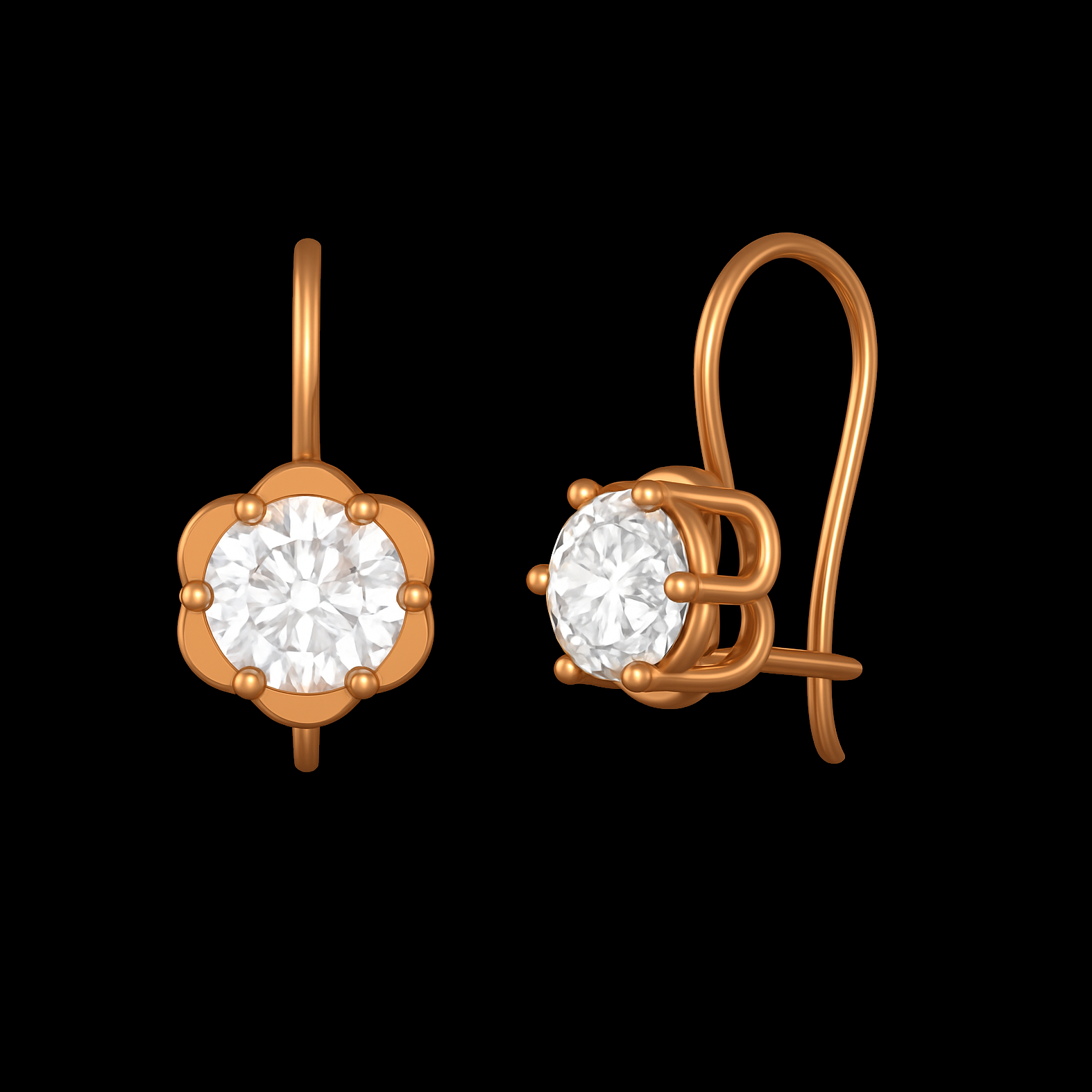 Round Cut Moissanite Rose Gold Flower Earrings