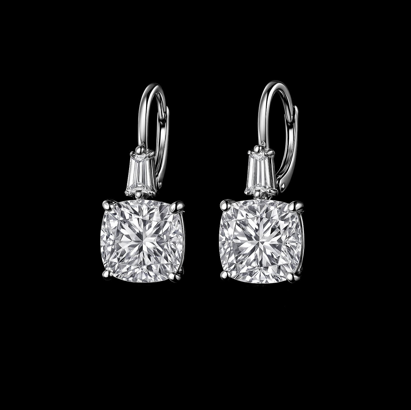 Square Cut Moissanite Sterling Silver Earrings