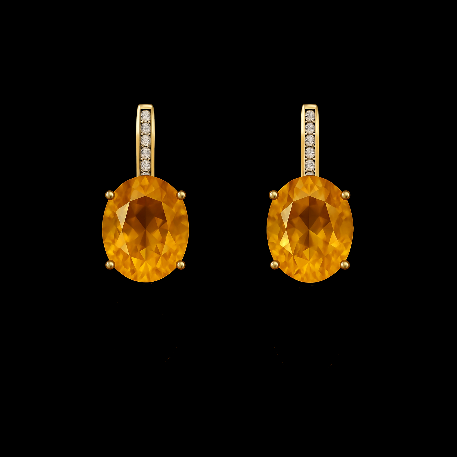 Oval Cut Citrine with Diamond Bail Sterling Silver Drop Earrings