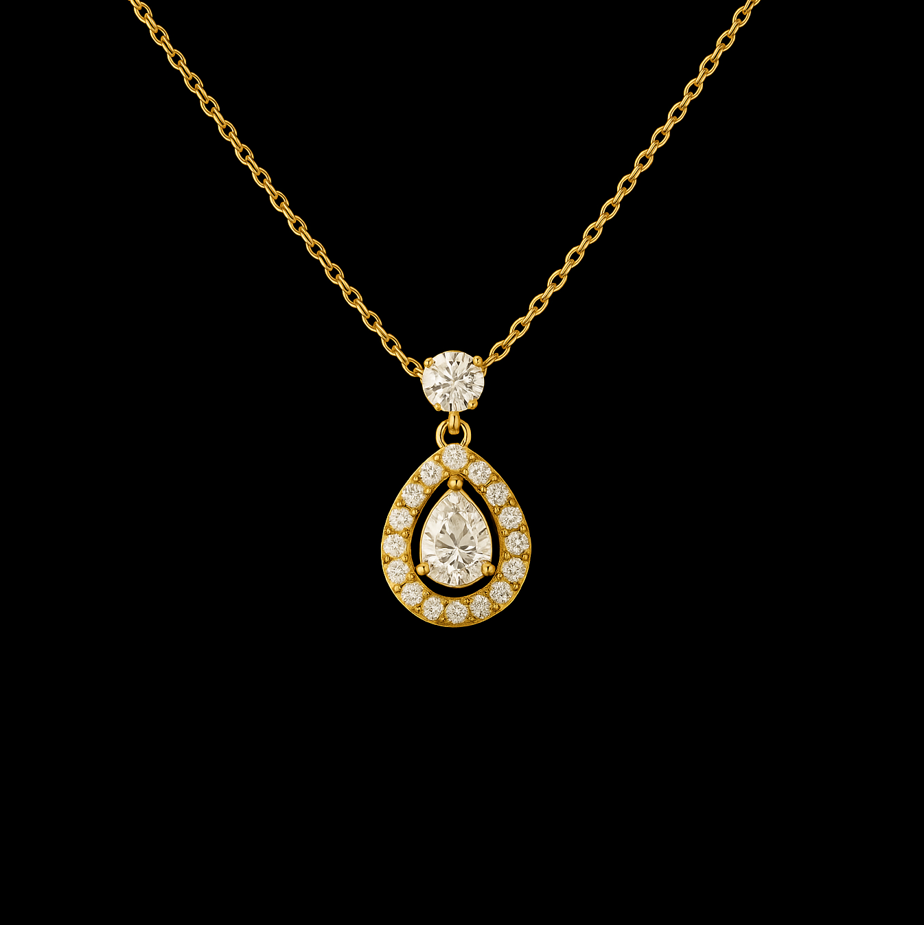Pear Cut Moissanite Diamond with Halo Gold Necklace